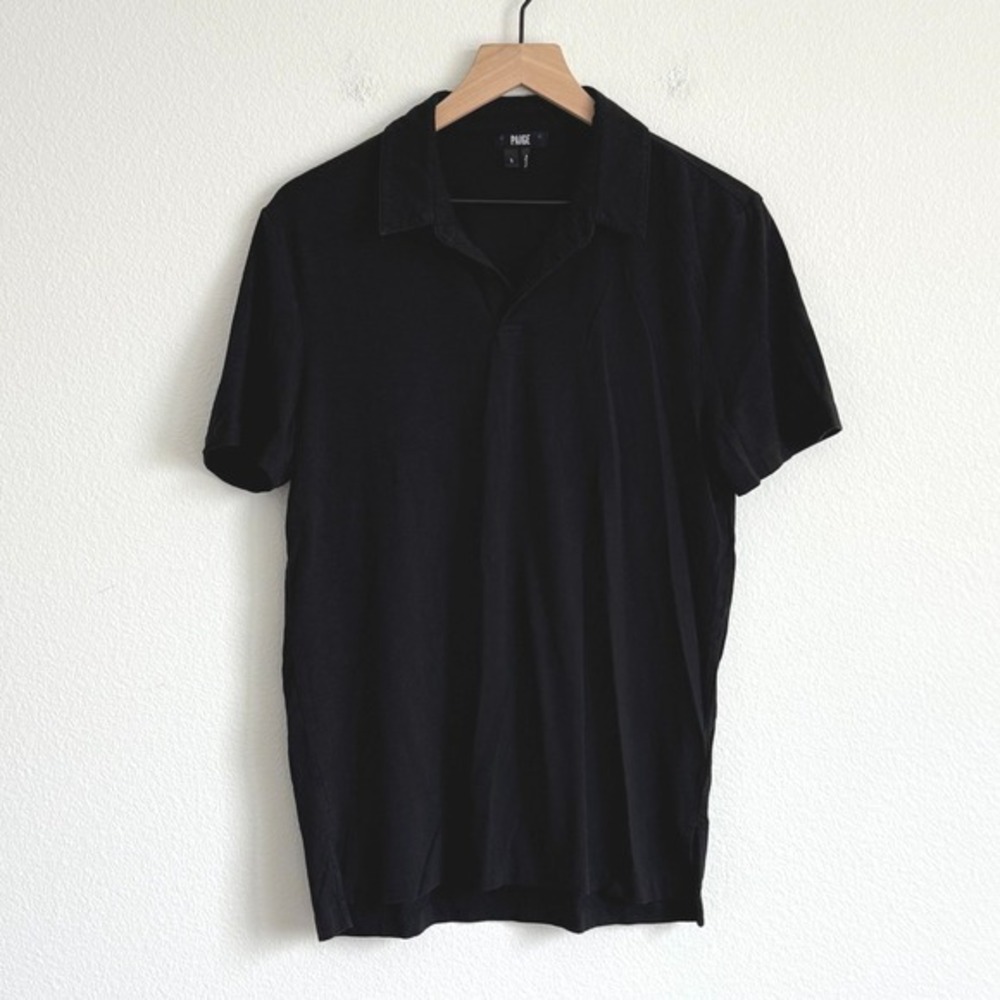 PAIGE Polo Shirt‎ Small Black Minimalist Luxury Knit Short Sleeve Stretch Cotton